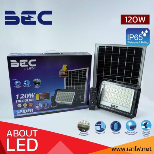 โคมไฟฟลัดไลท์ LED โซล่าเซลล์ รุ่น Spider Tri color 120W