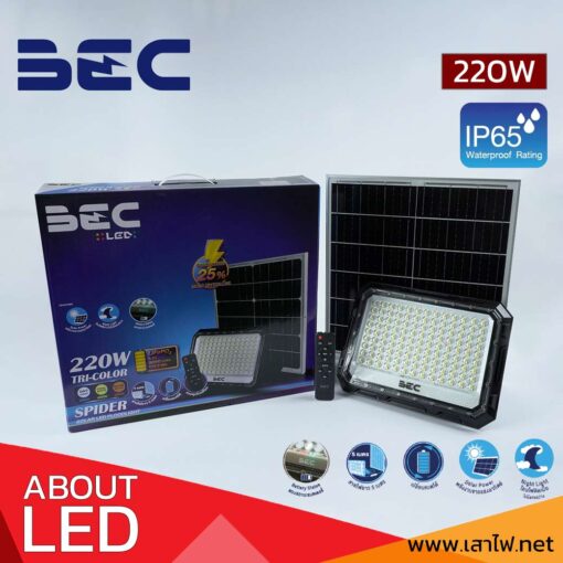 โคมไฟฟลัดไลท์ LED โซล่าเซลล์ รุ่น Spider Tri color 220W